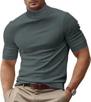 Men's Fashion Shirts Short Sleeve Mock Turtleneck T-Shirts Casual Undershirt Tops
