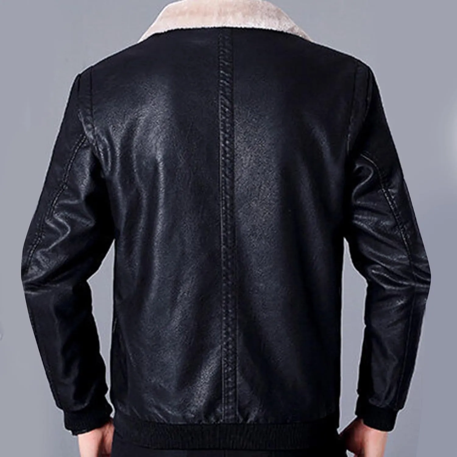 Mens Faux Leather Jackets Sherpa Lined Bomber Jacket Full Zip Winter Coats Windproof Aviator Jacket Vintage Outerwear
