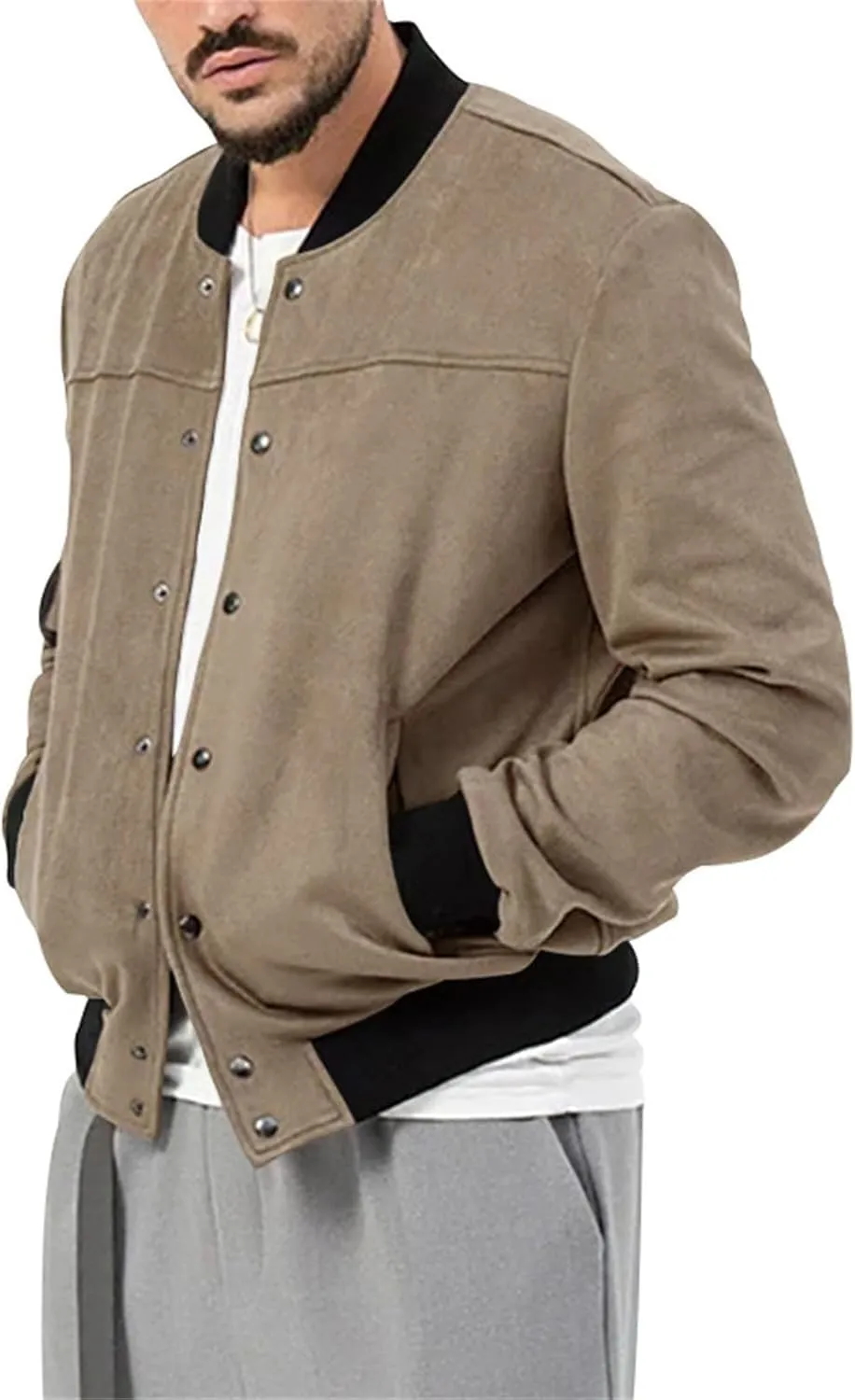 Mens Faux Suede Bomber Jackets 2024 Varsity Jacket Windbreaker Vintage Casual Lightweight Leather Coats Jackets