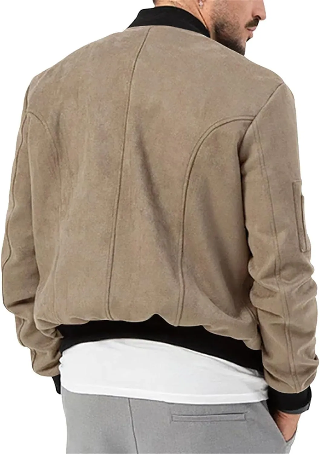 Mens Faux Suede Bomber Jackets 2024 Varsity Jacket Windbreaker Vintage Casual Lightweight Leather Coats Jackets