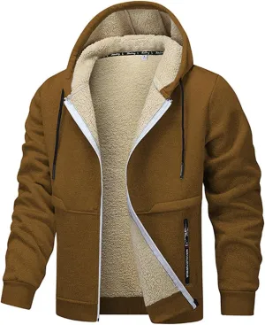 Men's Heavyweight Sherpa Hoodie Full-Zip Fleece Jacket Winter Warm Sweatshirt with Pockets