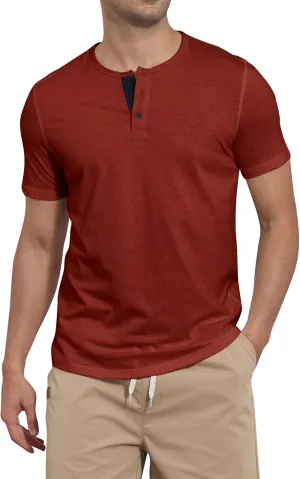 Mens Henley Shirts Short Sleeve Cotton Basic T-Shirts Classic Fashion Casual Shirt