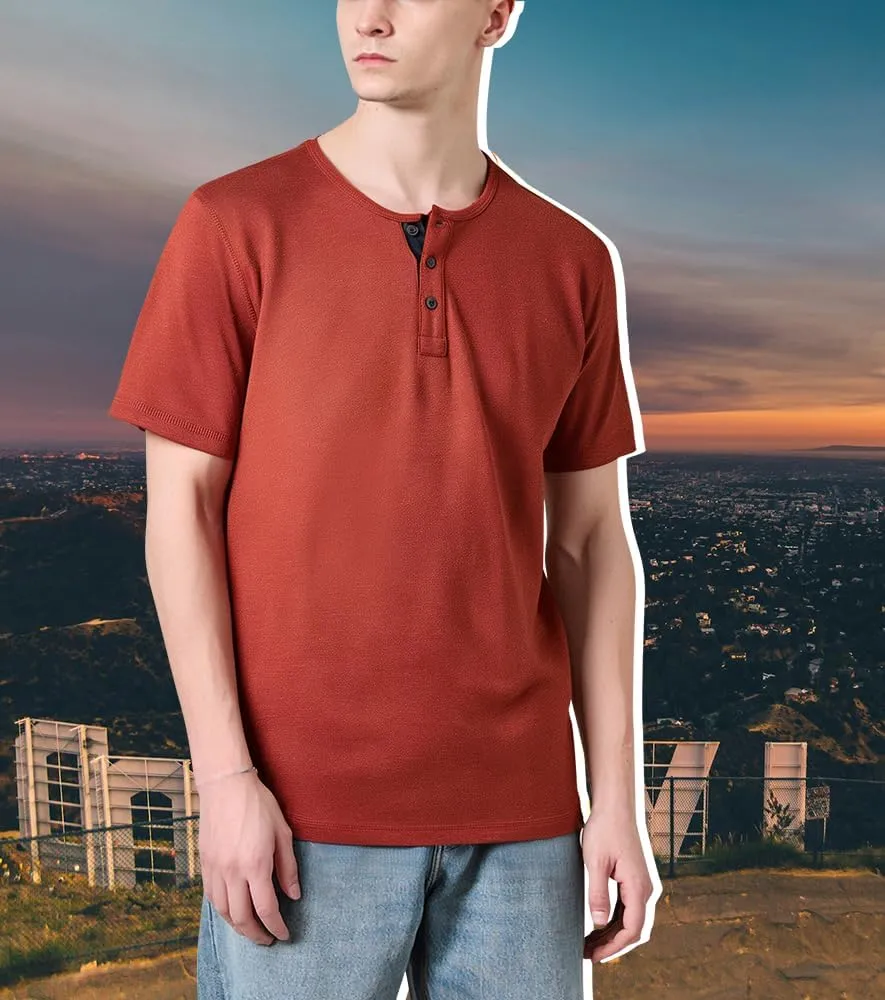 Mens Henley Shirts Short Sleeve Cotton Basic T-Shirts Classic Fashion Casual Shirt