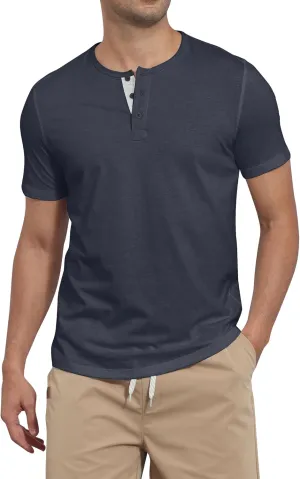 Mens Henley Shirts Short Sleeve Cotton Basic T-Shirts Classic Fashion Casual Shirt