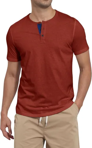 Mens Henley Shirts Short Sleeve Cotton Basic T-Shirts Classic Fashion Casual Shirt