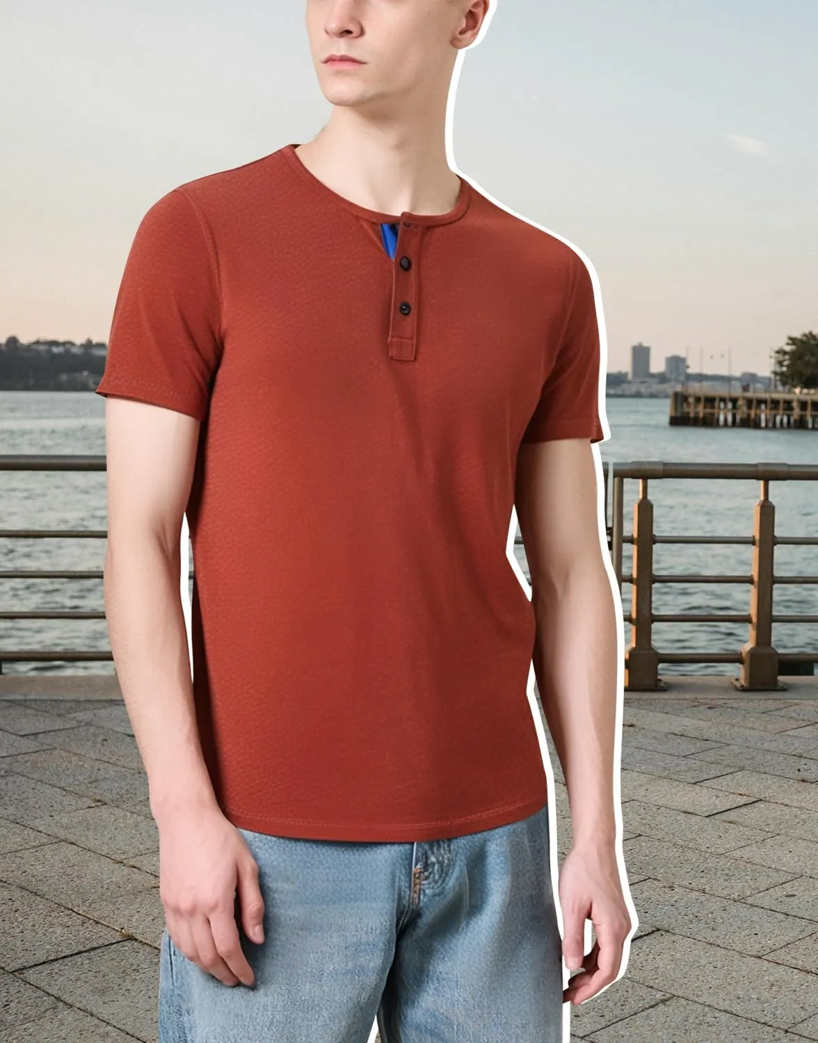 Mens Henley Shirts Short Sleeve Cotton Basic T-Shirts Classic Fashion Casual Shirt