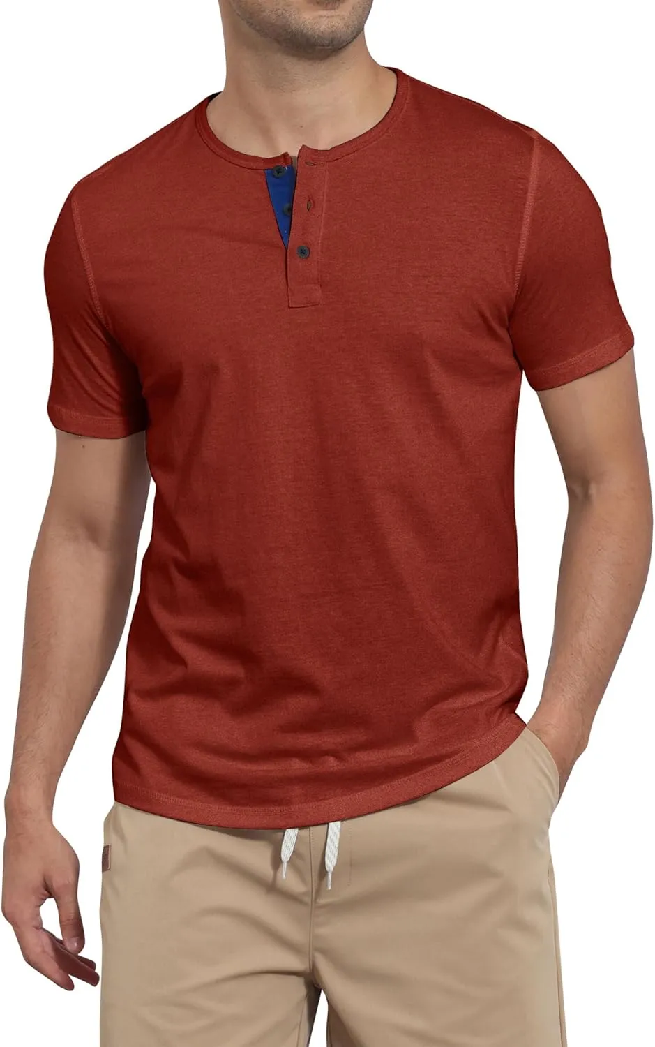 Mens Henley Shirts Short Sleeve Cotton Basic T-Shirts Classic Fashion Casual Shirt