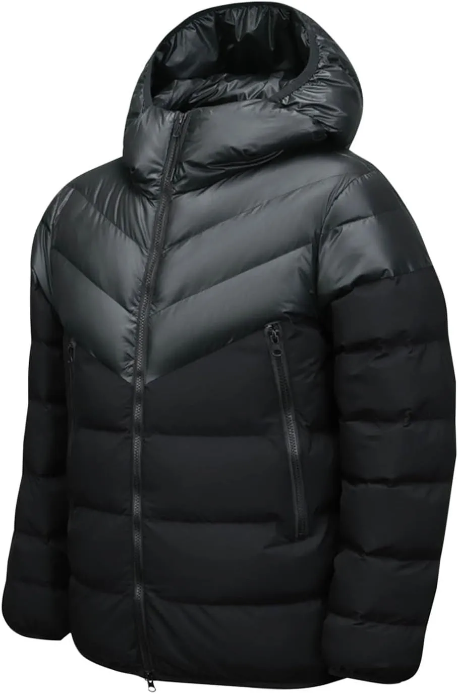 Men's Hooded Puffer Jackets Winter Warm Down Coats Trendy Color Block Outdoor Puffy Jacket Outerwear with Pockets