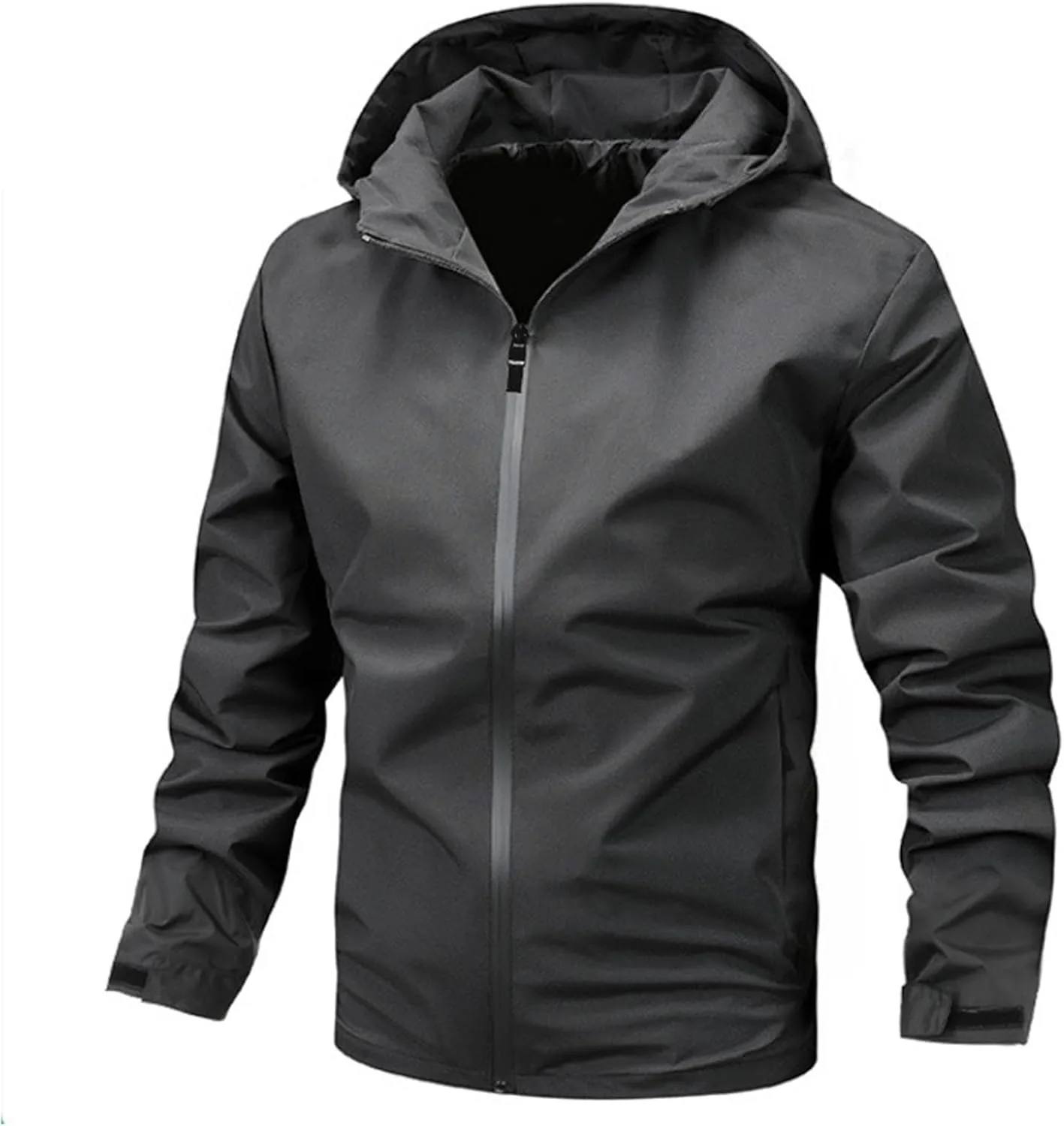 Mens Jackets Hooded Casual Stylish Lightweight Windbreaker Softshell Full Zip-Up Jackets Outdoor Hiking Training Coat