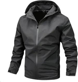 Mens Jackets Hooded Casual Stylish Lightweight Windbreaker Softshell Full Zip-Up Jackets Outdoor Hiking Training Coat