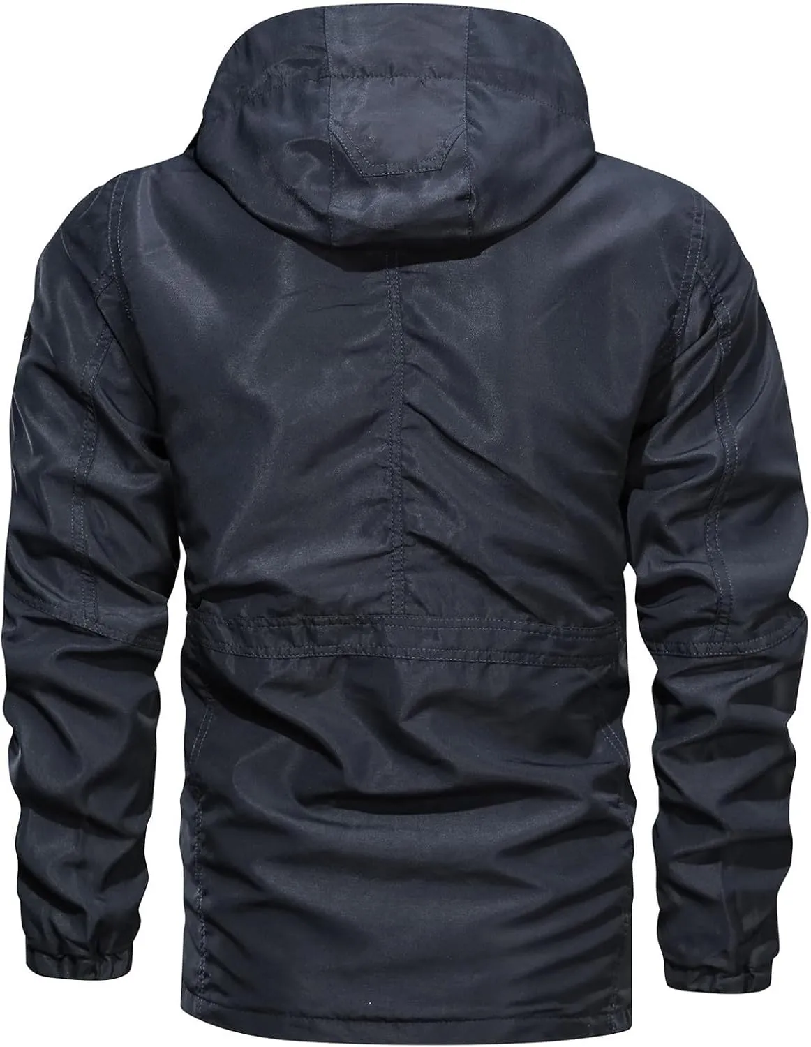 Men's Outdoor Military Jacket Utility Mid-Long Hooded Lightweight Windbreaker Work Jackets Outwear with Multi Pockets