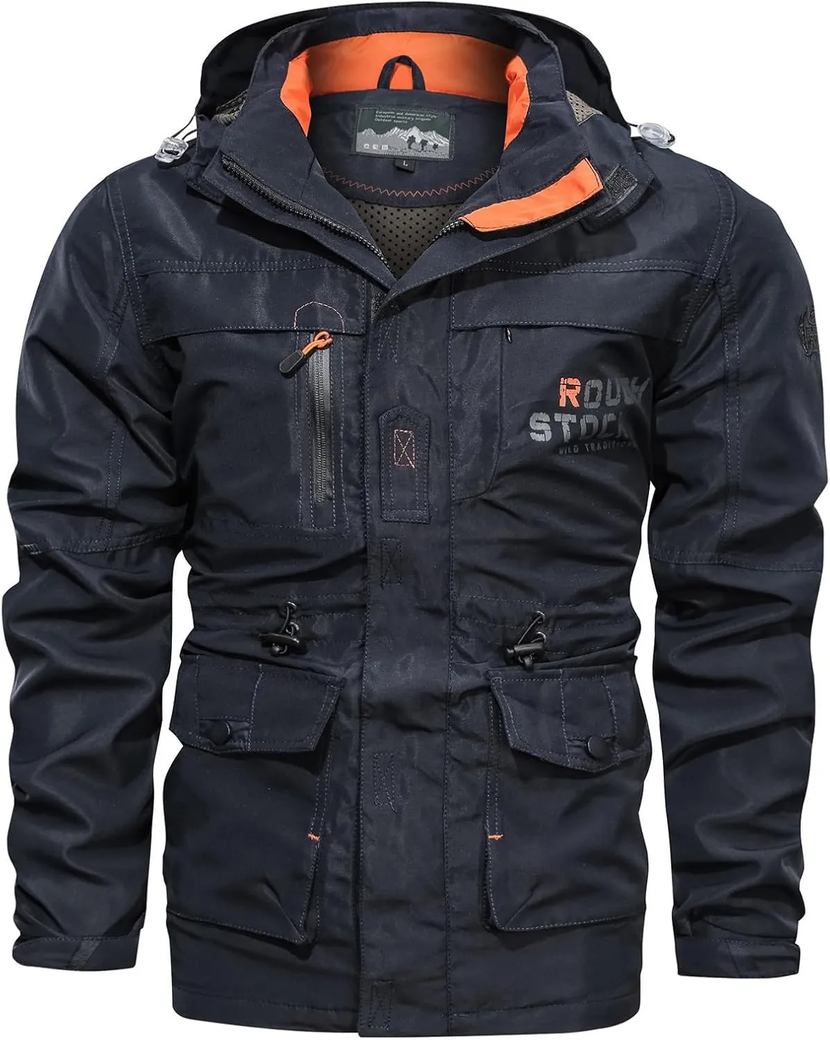 Men's Outdoor Military Jacket Utility Mid-Long Hooded Lightweight Windbreaker Work Jackets Outwear with Multi Pockets