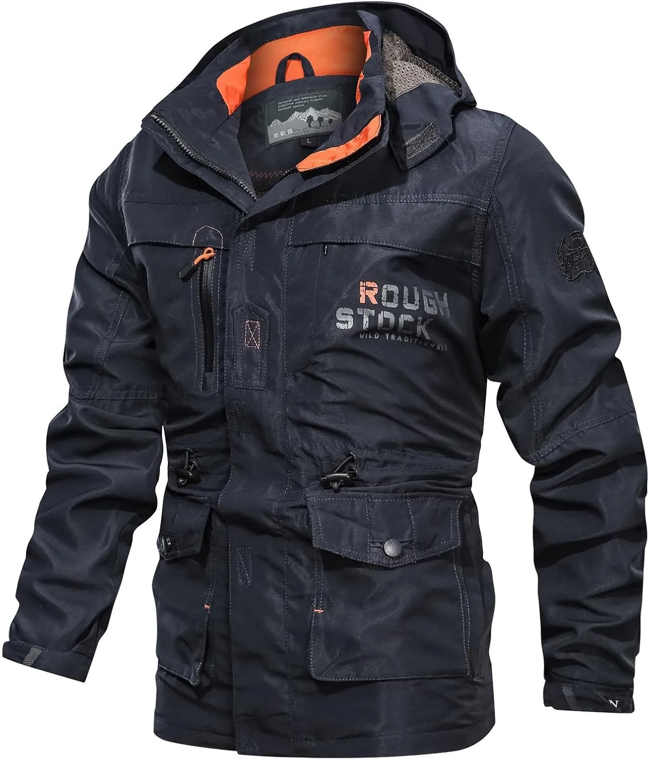 Men's Outdoor Military Jacket Utility Mid-Long Hooded Lightweight Windbreaker Work Jackets Outwear with Multi Pockets