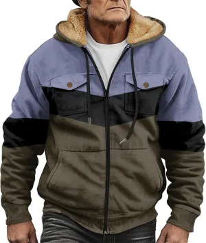 Men's Oversized Jackets Full Zip Thicken Fleece Sherpa Lined Winter Hooded Work Utility Jacket Warm Coat with Pockets