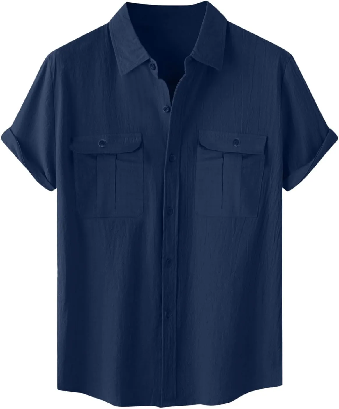 Men's Shirts Casual Cotton Linen Button Down T-Shirt Summer Fashion Short Sleeve Solid Linen Shirt Loose Fit Tops