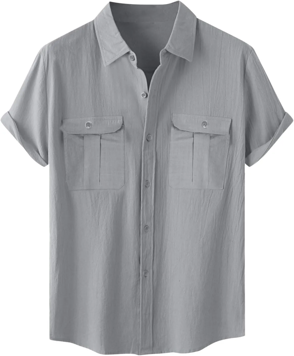 Men's Shirts Casual Cotton Linen Button Down T-Shirt Summer Fashion Short Sleeve Solid Linen Shirt Loose Fit Tops