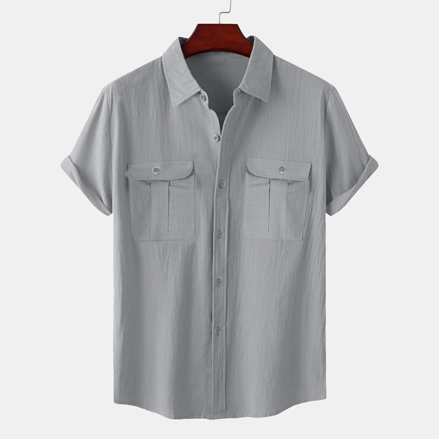 Men's Shirts Casual Cotton Linen Button Down T-Shirt Summer Fashion Short Sleeve Solid Linen Shirt Loose Fit Tops