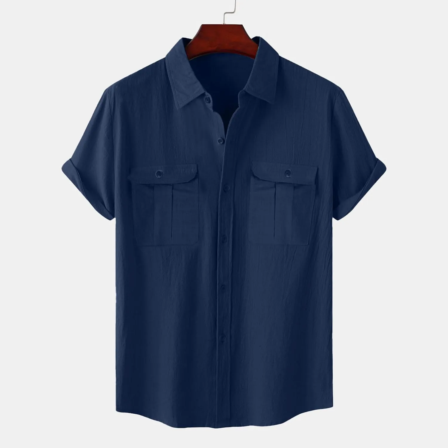 Men's Shirts Casual Cotton Linen Button Down T-Shirt Summer Fashion Short Sleeve Solid Linen Shirt Loose Fit Tops