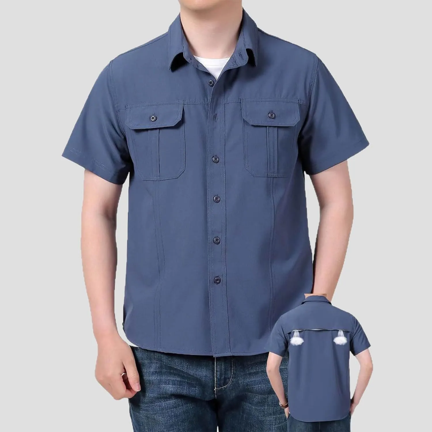 Men's Short Sleeve Aero Tech Button-up Shirt Button Down Mens Big and Tall Shirts