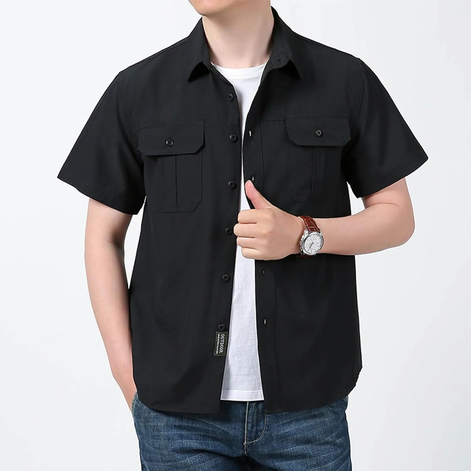 Men's Short Sleeve Aero Tech Button-up Shirt Button Down Mens Big and Tall Shirts