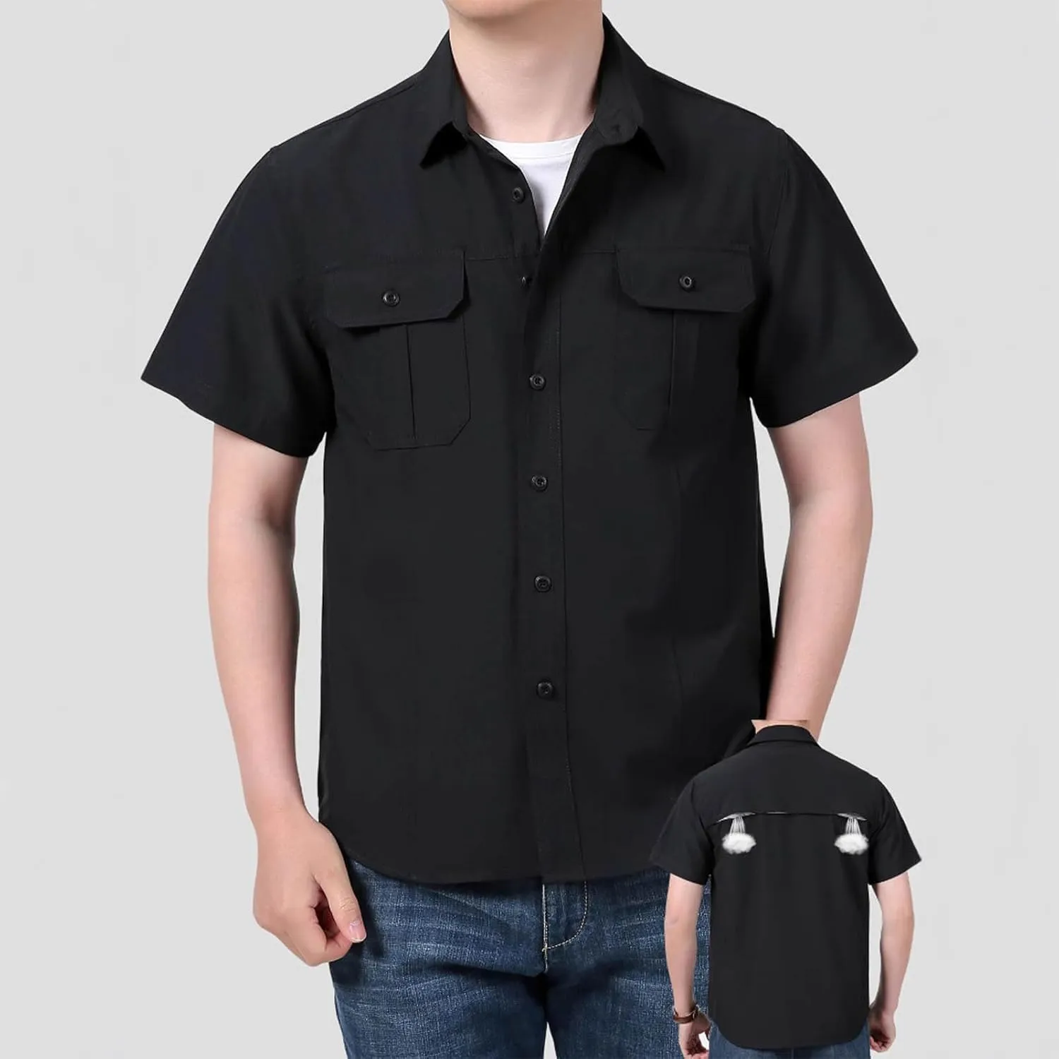 Men's Short Sleeve Aero Tech Button-up Shirt Button Down Mens Big and Tall Shirts