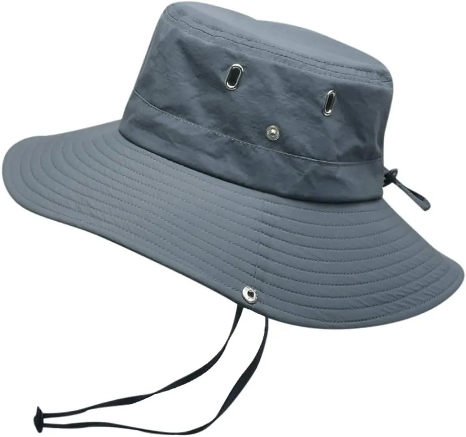 Men's Solid Color Foldable Sun Hat Wide Brim Breathable Boonie Hat Sun Protection Summer Adjustable Fisherman Cap