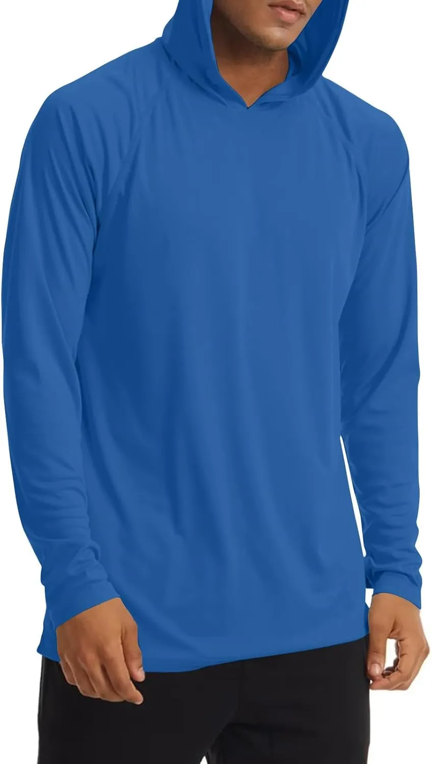 Men's Sun Shirts UPF 50  Hooded Fishing Shirts Long Sleeve UV Fishing Hoodies Hiking Swim Athletic Workout T-Shirts