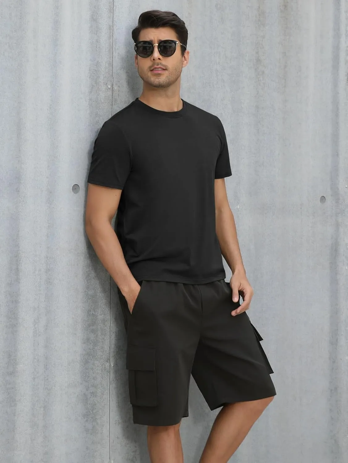 Mens T-Shirts Multi Pack Crewneck Cotton Tee Short Sleeve Classic Longline T Shirts Basic Summer Tops