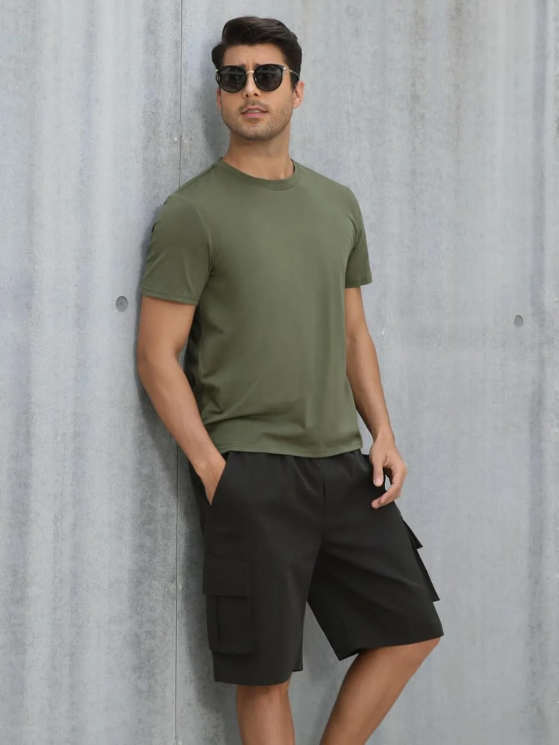 Mens T-Shirts Multi Pack Crewneck Cotton Tee Short Sleeve Classic Longline T Shirts Basic Summer Tops