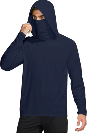 Men's UPF 50  Fishing Hoodie Shirts SPF UV Sun Shirts with Gaiter Rash Guard Long Sleeve Outdoor Hiking Swim T-Shirts