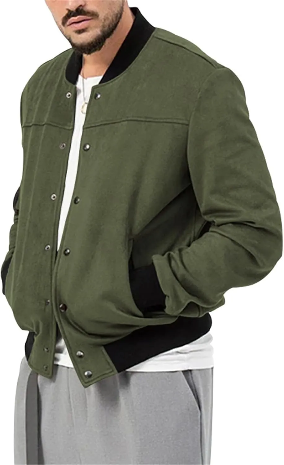 Mens Varsity Jacket Faux Suede Bomber Jackets Windbreaker Vintage Casual Lightweight Leather Coats Jackets