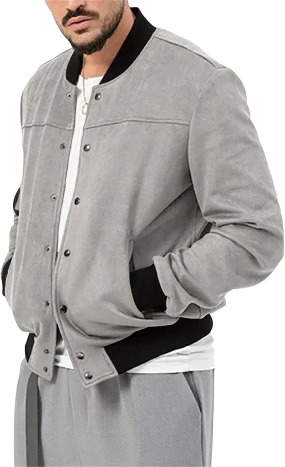 Mens Varsity Jacket Faux Suede Bomber Jackets Windbreaker Vintage Casual Lightweight Leather Coats Jackets