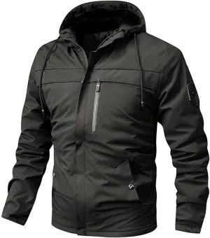 Men's Waterproof Rain Jacket Hooded Windbreaker Lightweight Loose Fit Coat with Pockets