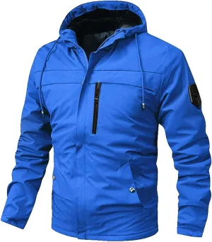 Men's Waterproof Rain Jacket Hooded Windbreaker Lightweight Loose Fit Coat with Pockets