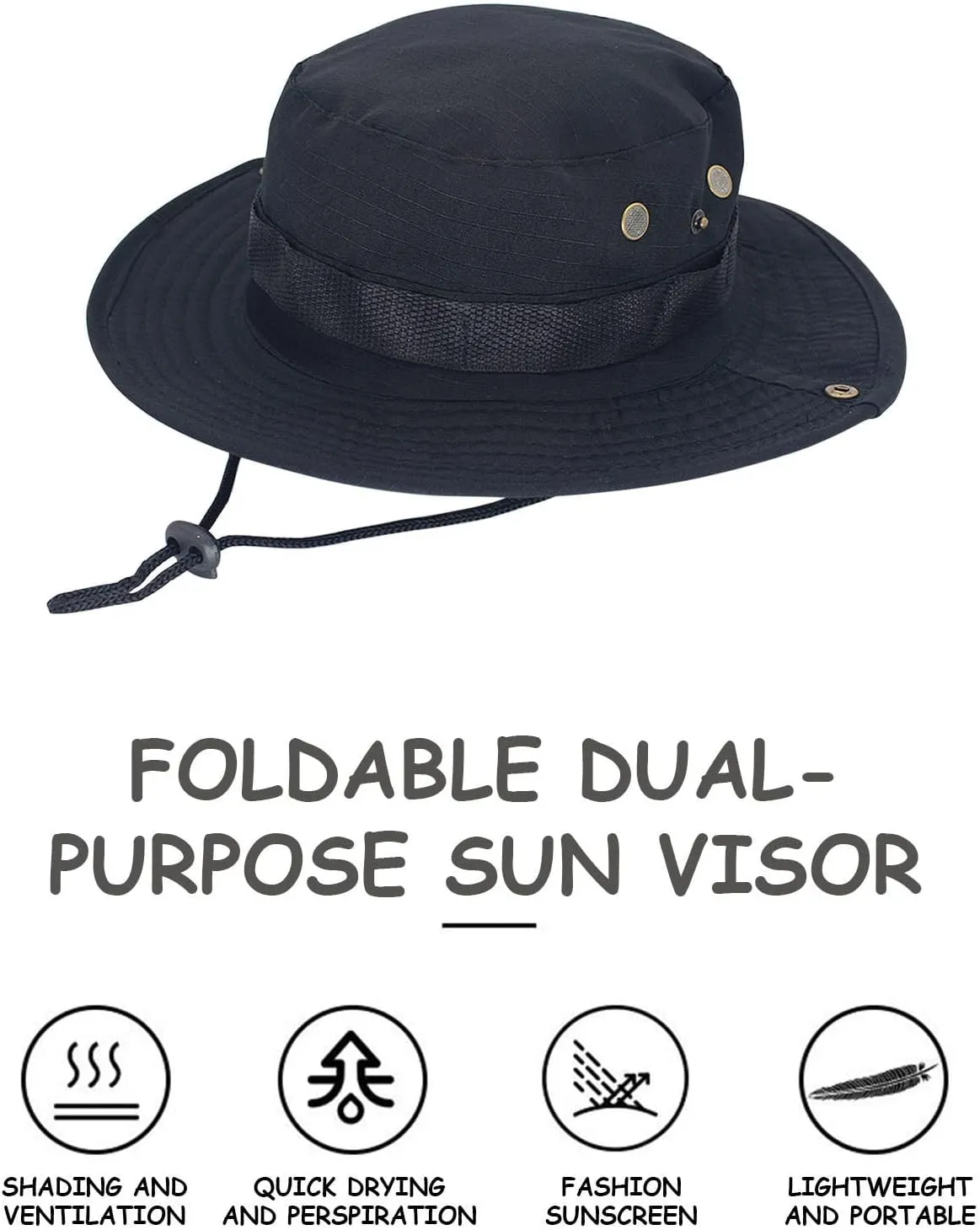 Mens Wide Brim Sun Hat Outdoor Safari Bucket Hats UV Protection Hiking Fishing Hat Travel Camping Flap Hats for Men
