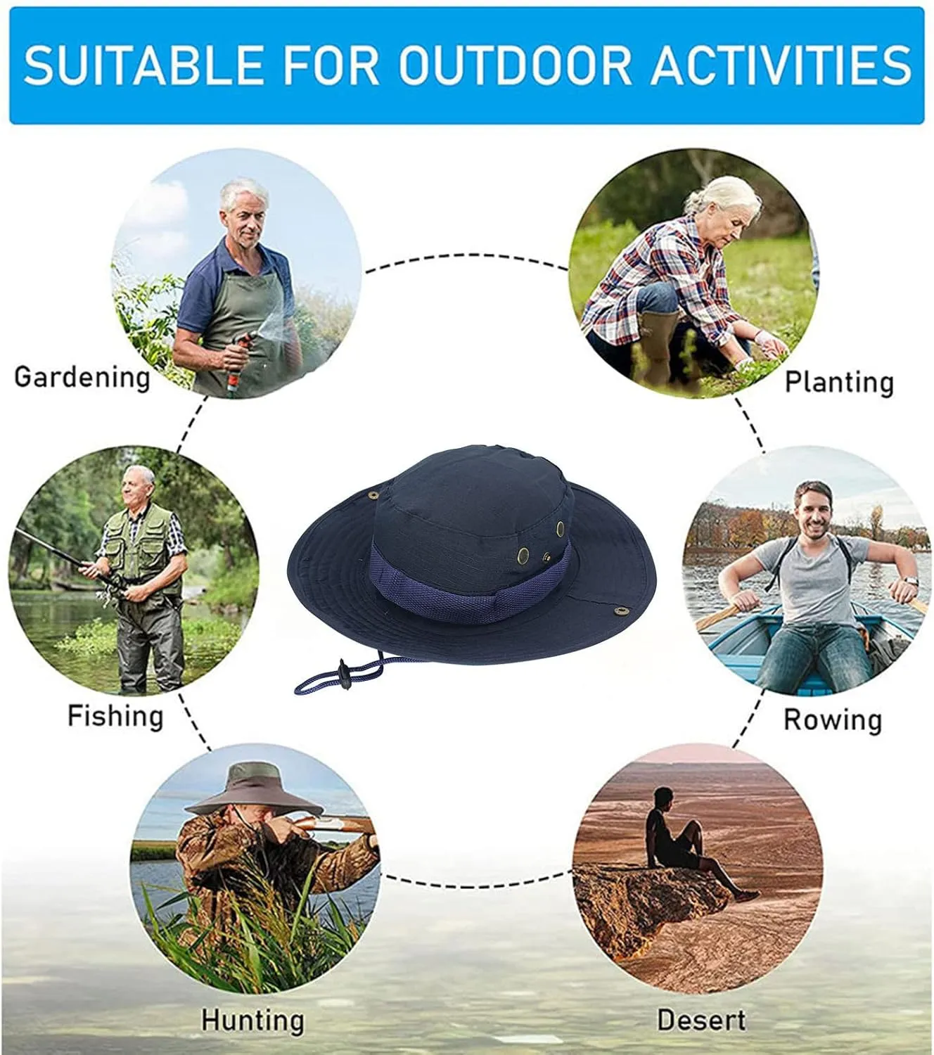 Mens Wide Brim Sun Hat Outdoor Safari Bucket Hats UV Protection Hiking Fishing Hat Travel Camping Flap Hats for Men