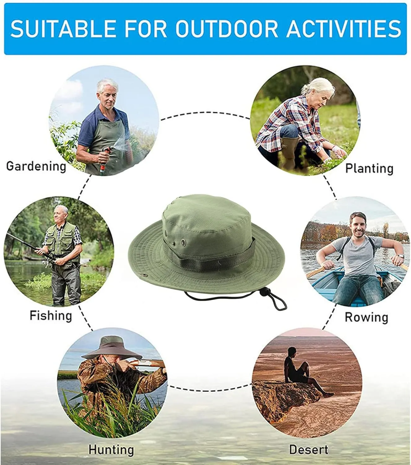Mens Wide Brim Sun Hat Outdoor Safari Bucket Hats UV Protection Hiking Fishing Hat Travel Camping Flap Hats for Men