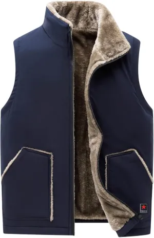 Mens Winter Fleece Lined Vest Zip Up Sleeveless Casual Utility Jacket Vest Sherpa Padded Warm Thick Gilet With Pocket