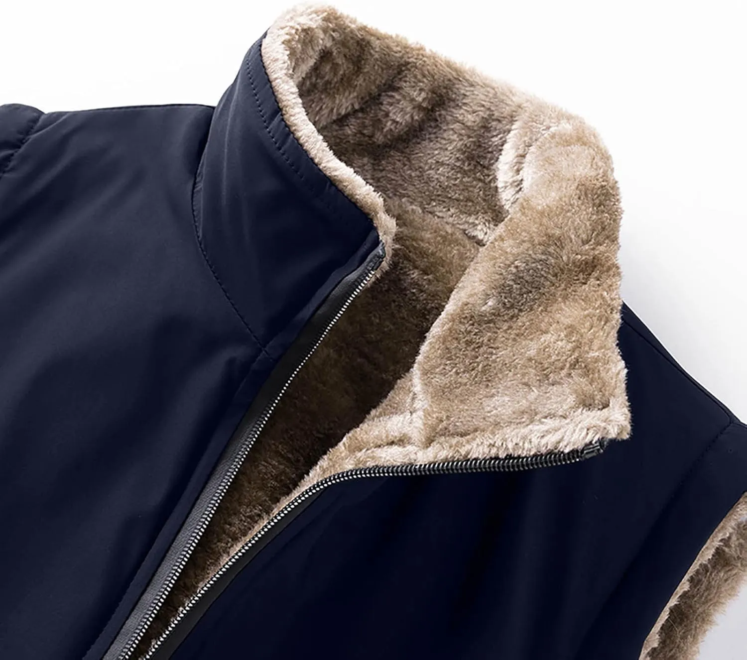 Mens Winter Fleece Lined Vest Zip Up Sleeveless Casual Utility Jacket Vest Sherpa Padded Warm Thick Gilet With Pocket