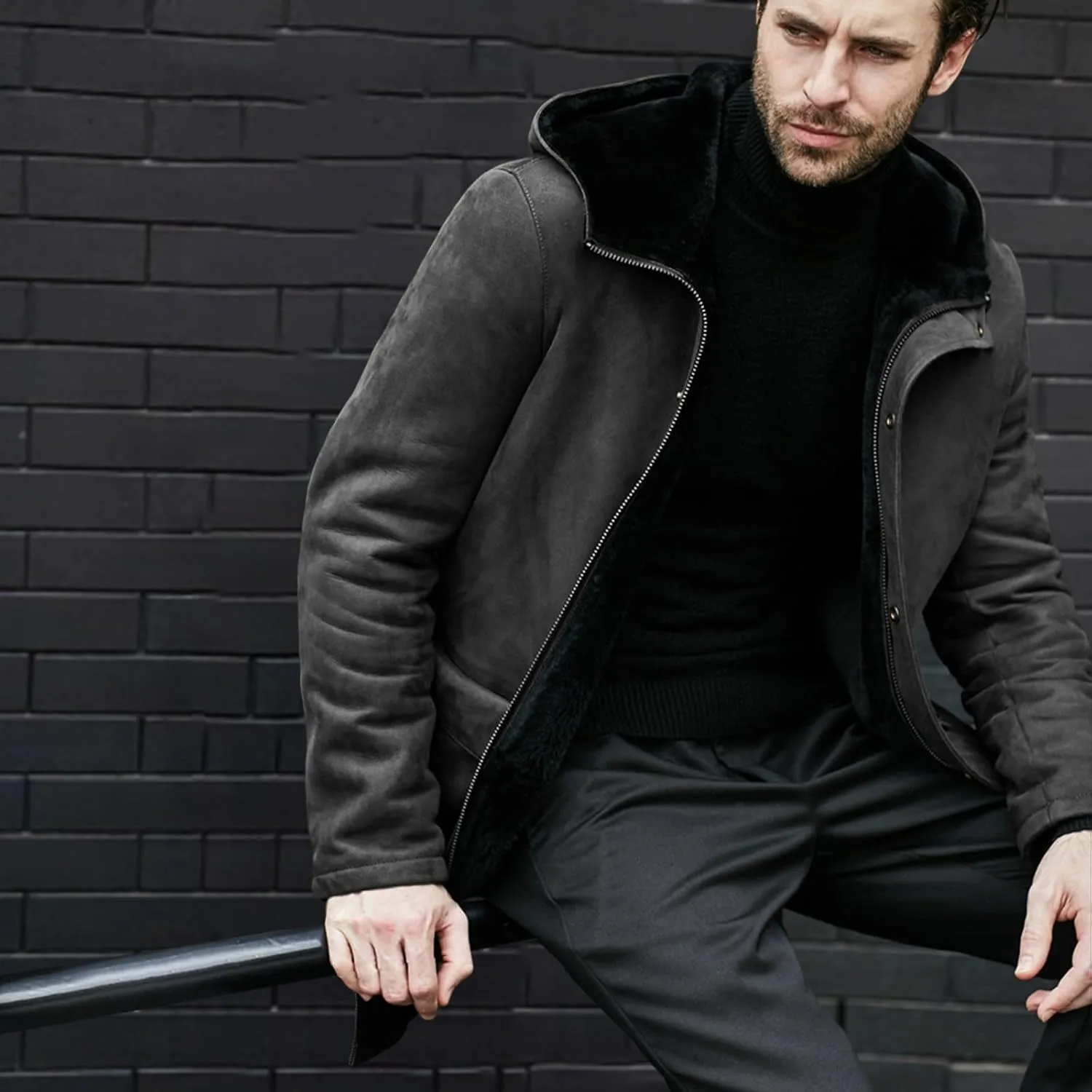 Men's Wool Coat Long Trench Coat Slim Zipper Cardigan Solid Color Hooded Casual Washed Jacket Windbreaker Long