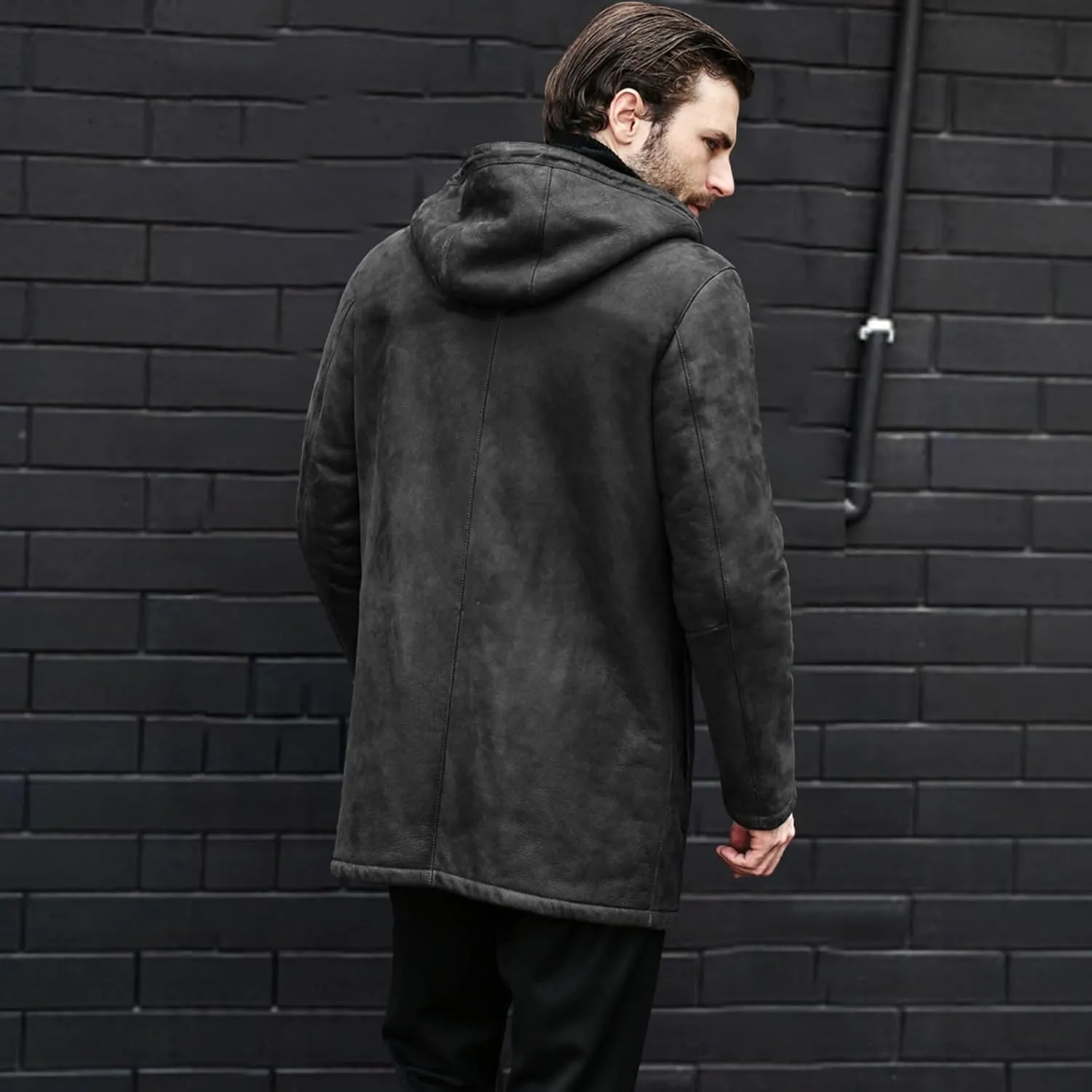 Men's Wool Coat Long Trench Coat Slim Zipper Cardigan Solid Color Hooded Casual Washed Jacket Windbreaker Long
