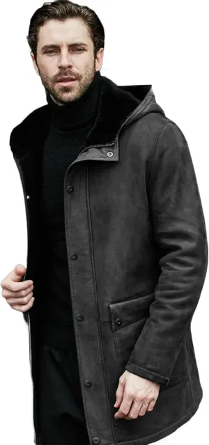 Men's Wool Coat Long Trench Coat Slim Zipper Cardigan Solid Color Hooded Casual Washed Jacket Windbreaker Long