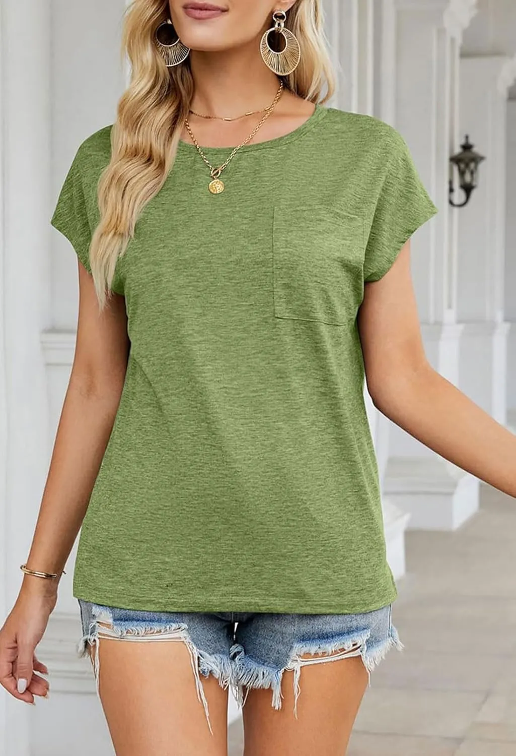 MEROKEETY Women's Casual Cap Sleeve T Shirts Basic Summer Tops Loose Solid Color Blouse