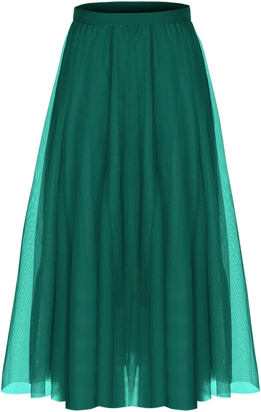 Mesh Skirts for Women Summer Fashion Elastic Waist Pleated Retro Cocktail Skorts Elegant Flowy Party Cocktail Skirt