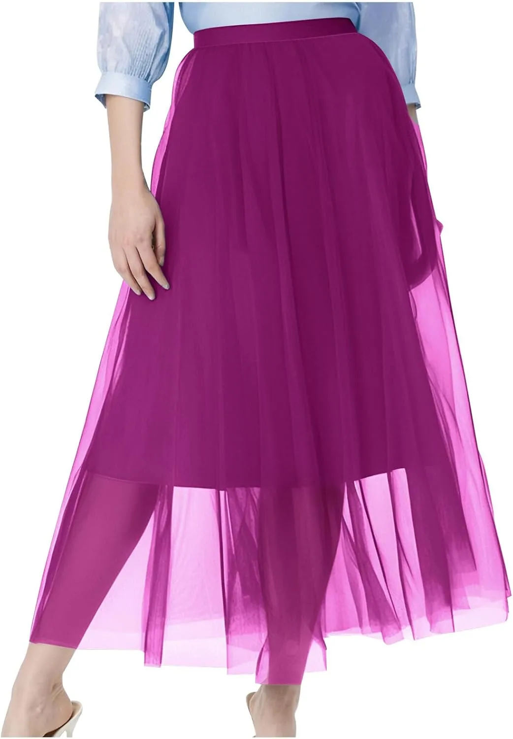 Mesh Skirts for Women Summer Fashion Elastic Waist Pleated Retro Cocktail Skorts Elegant Flowy Party Cocktail Skirt