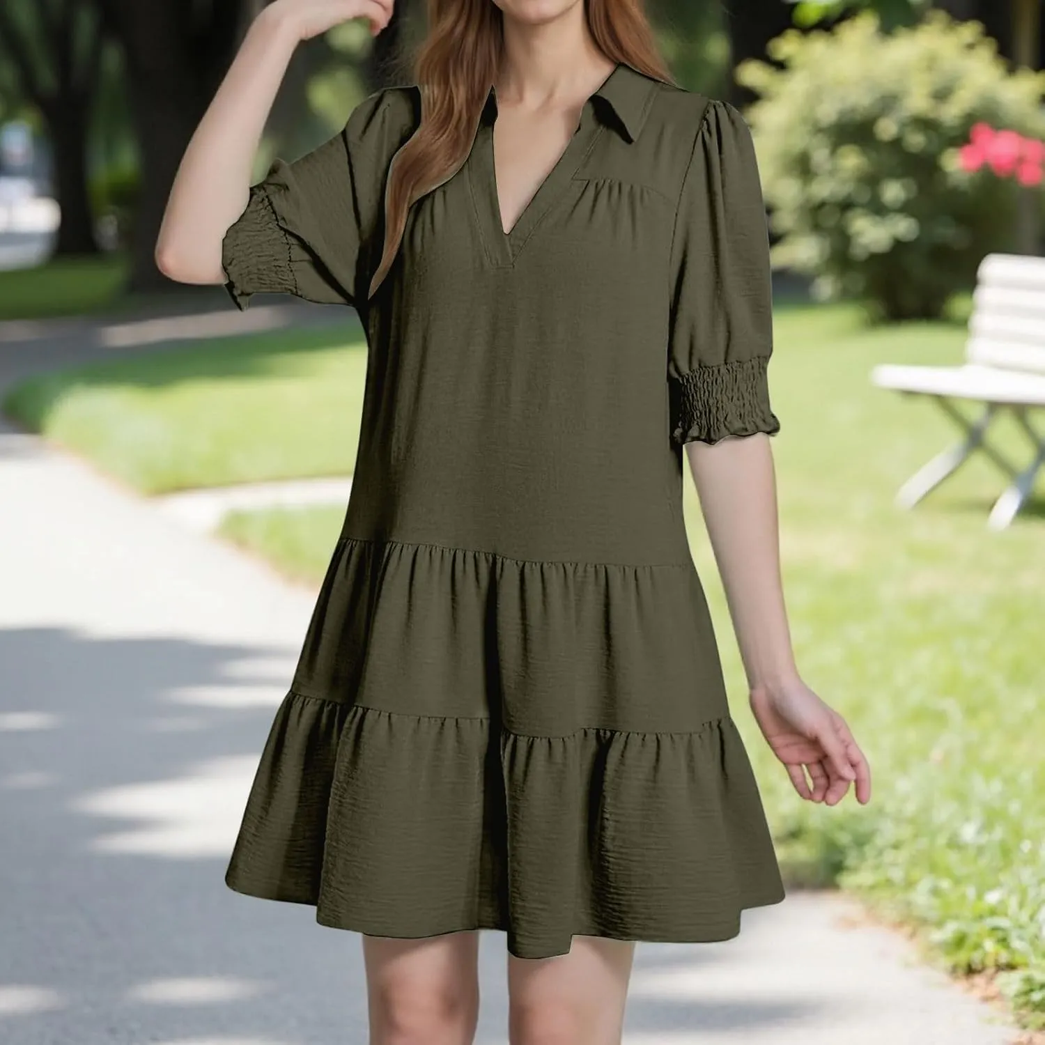 Mini Shift Dresses for Women 2025 Boho Tiered Ruffle Hem Drop Waist Y2K Mini Dress Summer Baby Shower Outfit for Guest