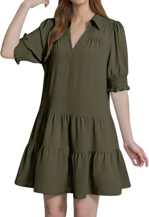 Mini Shift Dresses for Women 2025 Boho Tiered Ruffle Hem Drop Waist Y2K Mini Dress Summer Baby Shower Outfit for Guest