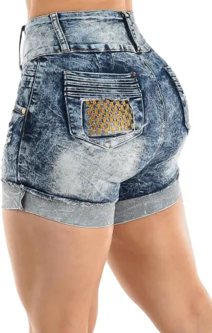 Moda Xpress Butt Lifting Denim Shorts for Women - Mid - High Waisted Shorts - Levanta Cola