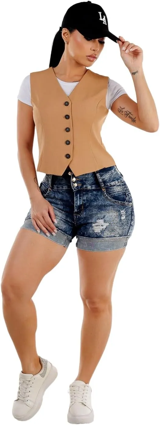Moda Xpress Butt Lifting Denim Shorts for Women - Mid - High Waisted Shorts - Levanta Cola