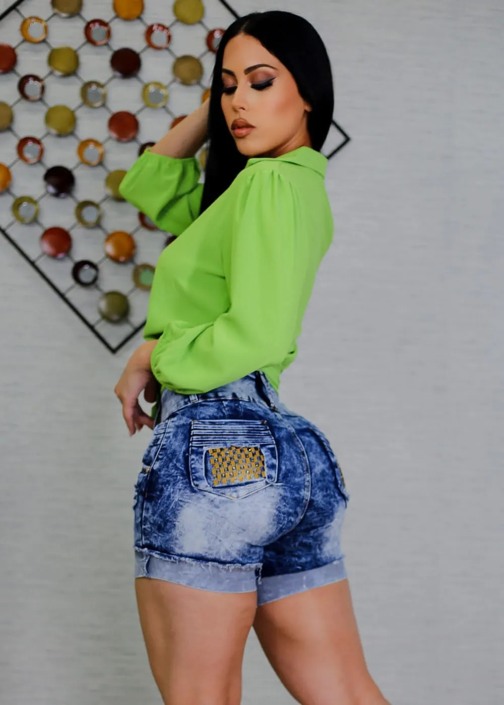 Moda Xpress Butt Lifting Denim Shorts for Women - Mid - High Waisted Shorts - Levanta Cola